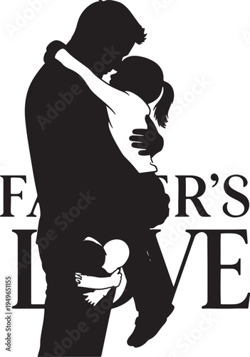 Father's Love Silhouette: Tender Hug Between Dad and Daughter - Affectionate Paternal Embrace Illustration