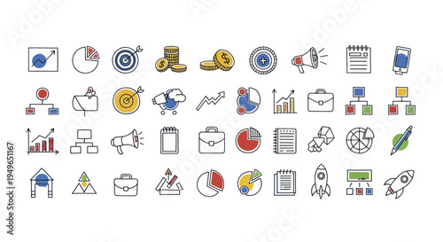Business and Marketing Doodle Icons Set for Digital Projects.