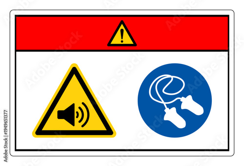 Danger High Noise Area Wear Ear Plug Protection Symbol Sign,Vector Illustration, Isolated On White Background Label.EPS10