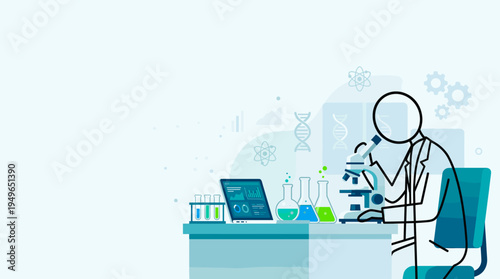 Scientist Researcher Studying Dna with Microscope in Laboratory