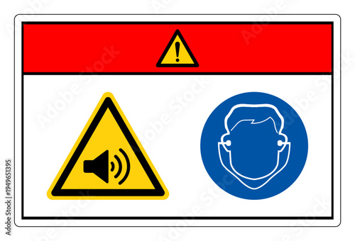 Danger High Noise Area Wear Ear Plug Protection Symbol Sign,Vector Illustration, Isolated On White Background Label.EPS10