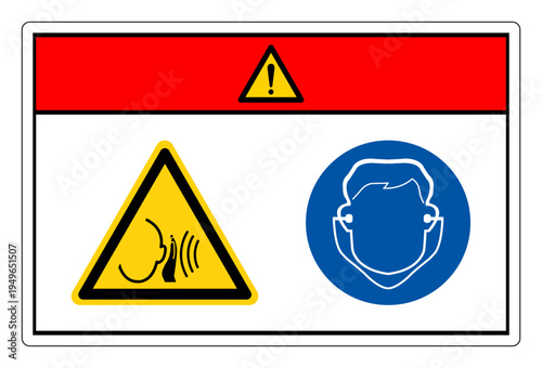 Danger High Noise Area Wear Ear Plug Protection Symbol Sign,Vector Illustration, Isolated On White Background Label.EPS10