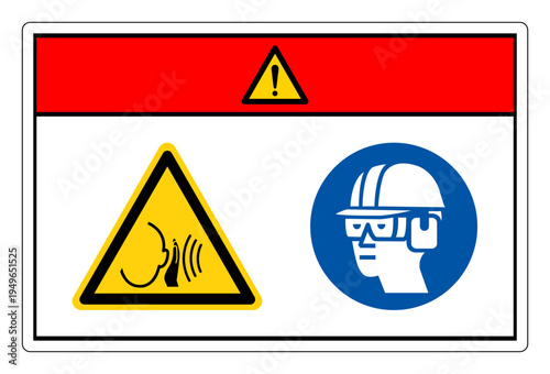 Danger High Noise Area Wear Ear Protection Symbol Sign,Vector Illustration, Isolated On White Background Label.EPS10