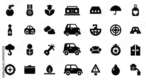 Collection of diverse icons representing various objects and concepts.