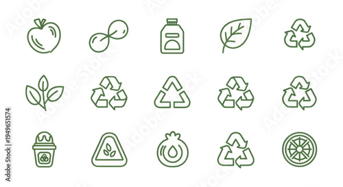 Collection of Eco Friendly Icons and Symbols for Sustainability and Recycling.