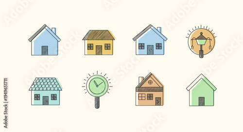 Collection of Hand Drawn House and Real Estate Related Icons.