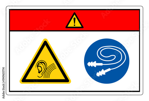 Danger High Noise Area Wear Ear Plug Protection Symbol Sign,Vector Illustration, Isolated On White Background Label.EPS10