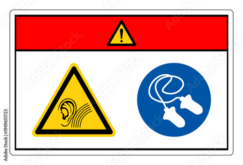 Danger High Noise Area Wear Ear Plug Protection Symbol Sign,Vector Illustration, Isolated On White Background Label.EPS10