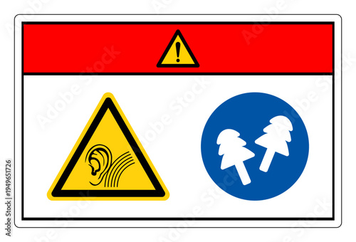 Danger High Noise Area Wear Ear Plug Protection Symbol Sign,Vector Illustration, Isolated On White Background Label.EPS10