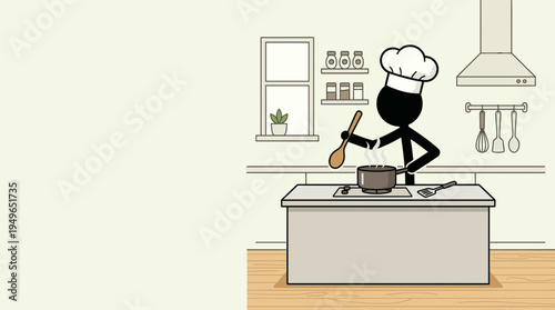 Chef Cooking in Kitchen with Tools and Spices