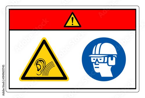 Danger High Noise Area Wear Ear Protection Symbol Sign,Vector Illustration, Isolated On White Background Label.EPS10