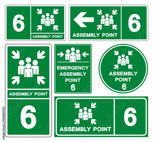 Assembly Point 6 Set Symbol Sign, Vector Illustration, Isolated On White Background Label. EPS10