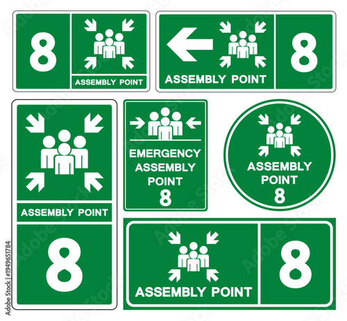 Assembly Point 8 Set Symbol Sign, Vector Illustration, Isolated On White Background Label. EPS10