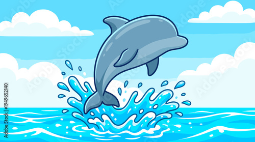 Jumping Dolphin Surfing Wave Ocean Sea Life