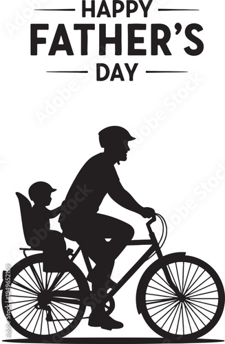 Happy Father's Day Celebration with Dad and Child Cycling Together Silhouette Vector Illustration