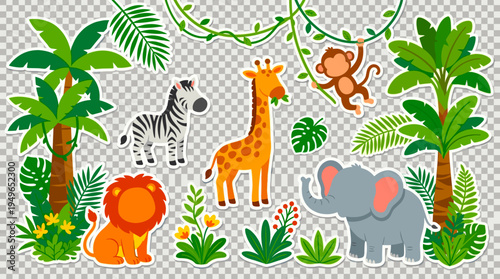 Wallpaper Mural Jungle Animals with Tropical Plants and Vines Torontodigital.ca