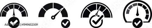 Four black speedometer icons with check marks indicating optimal or approved speed levels.
