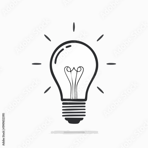 Simple black and white line art illustration of a glowing lightbulb representing an idea or innovation.