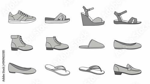 Collection of diverse footwear styles for men and women, presented in a clean graphic.