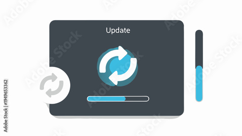 Software update progress bar with circular refresh icon and loading indicator