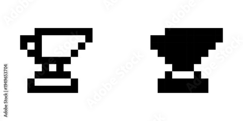 Pixel anvil icons set, 8-bit blacksmith anvil symbols, retro blocky forging and metalworking tool icons