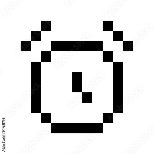 Pixel alarm clock icon, 8-bit retro clock symbol, blocky time and timer notification icon