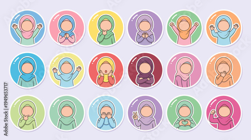 Wallpaper Mural Diverse Muslim Hijab Girl Emoji Set Torontodigital.ca