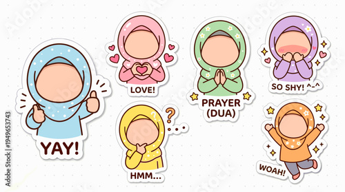 Muslim Girl Emoji Pack Diverse Reactions
