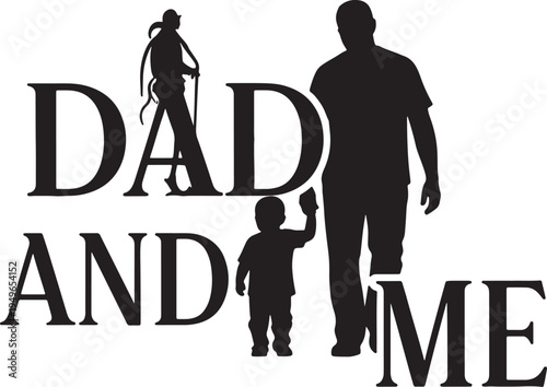 Dad and Me Father and Child Walking Hand in Hand Silhouette Vector Illustration for Paternal Bond