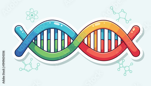 Colorful Dna Double Helix Illustration with Molecules