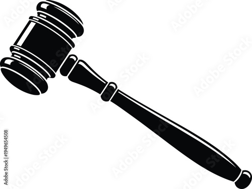Judge gavel silhouette illustration, law and justice symbol, courtroom authority, legal decision-making, judicial power concept design