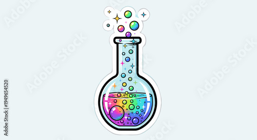 Rainbow Potion Flask Bubbling with Colorful Science Experiment