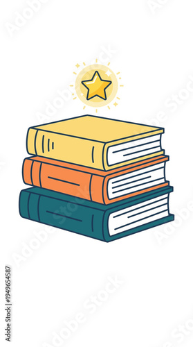 Stacked books with a radiant golden star, symbolizing educational achievement, personal growth, and the valuable pursuit of knowledge and wisdom through dedicated learning