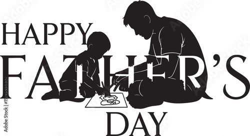Happy Father's Day Silhouette: Dad and Child Drawing or Playing Together on Floor