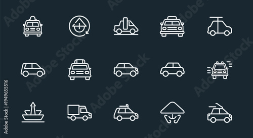 Vehicle icons set on dark background