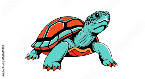 Vibrant illustration of a tortoise isolated on a white background in graphic style