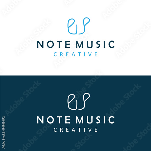 Flat music note logo design modern melody symbol for audio studio brand podcast streaming identity