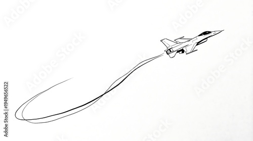 Dynamic Fighter Jet Sketch with Curved Flight Trail.