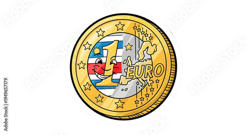 PNG Stickers An illustrated one euro coin with a smiley face.