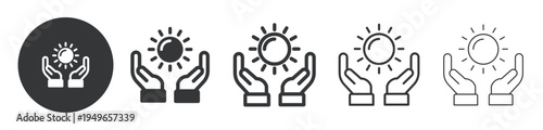Solar Energy in Hands thin line and solid icon. Multi series icon. Web minimal icon