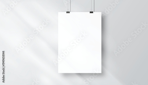 Realistic blank plastic frame photo mockup with natural shadow overlay on background. Clean modern presentation template ideal for artwork display, gallery posters, branding visuals and print previews