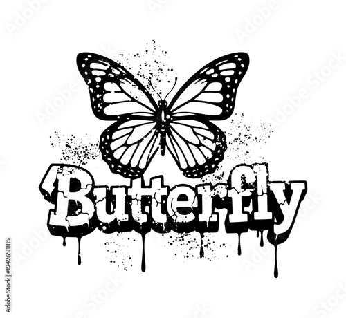 Beautiful butterfly insect with modern graffiti spray paint splash style illustration