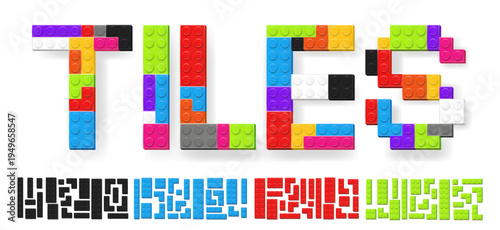 Realistic colored plastik constructor parts isolated on dark transparent background. Play and build concept. Vector PNG