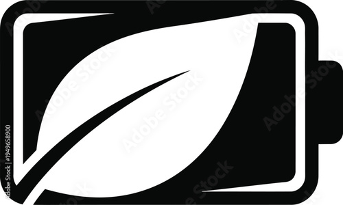 Green energy battery icon features a stylized leaf design indicating ecological power source availability.