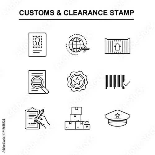 Customs and Clearance Stamp Icons - A Collection of Shipping and Logistics Symbols