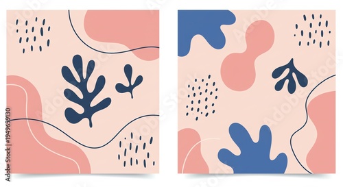 Abstract shapes and lines with blue and pink color palette