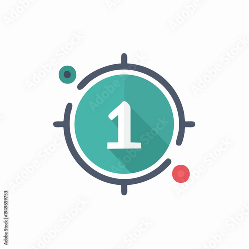 Number One Target Icon Design, Flat Style, Isolated on White Background