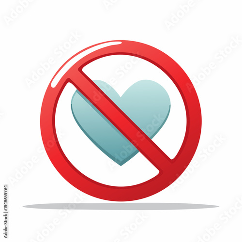 Heart Symbol Prohibition: Red Circle and Slash Icon Illustrating Rejection.