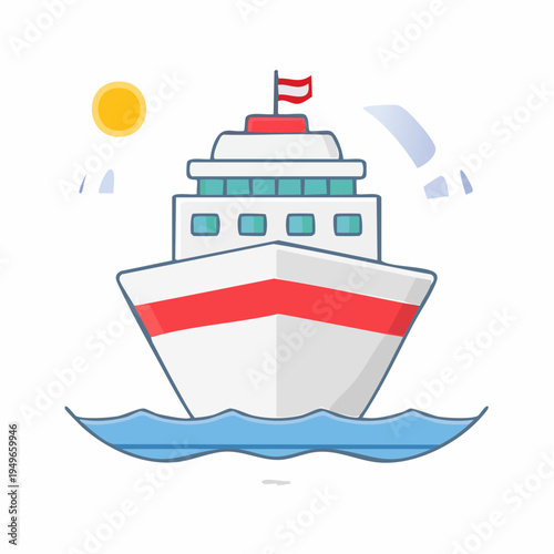 Cartoon cruise ship sailing on the sea