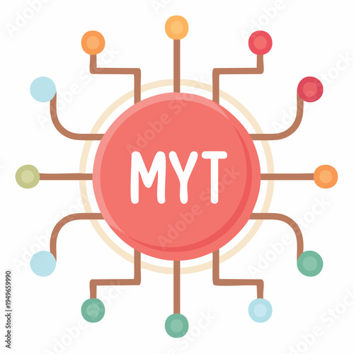 Illustration of a circular data network with the abbreviation 'MYT'